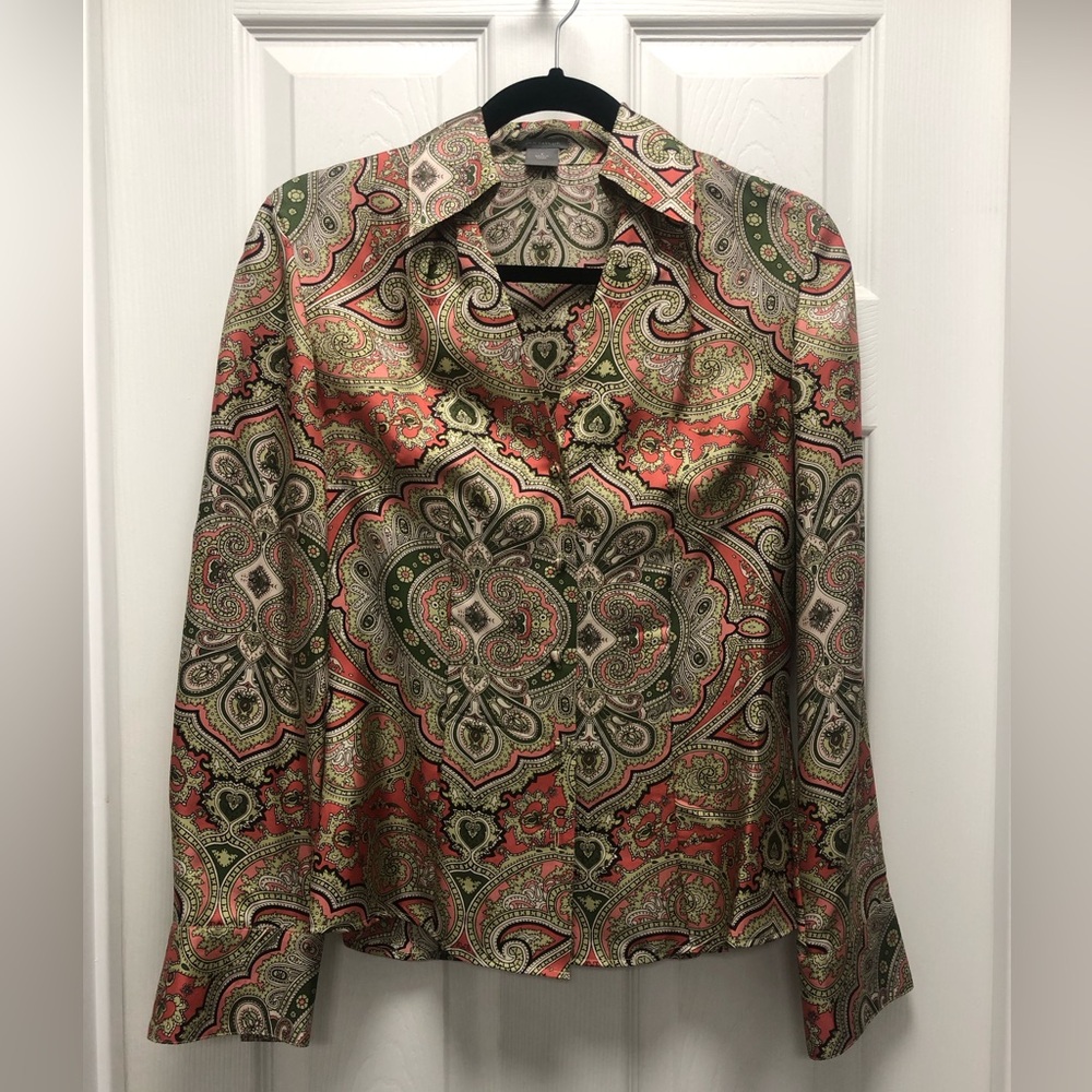 Ann Taylor Green and Pink Paisley Blouse